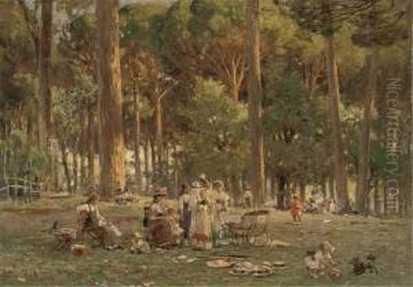 A Day In The Park Oil Painting by Franz Theodor Aerni