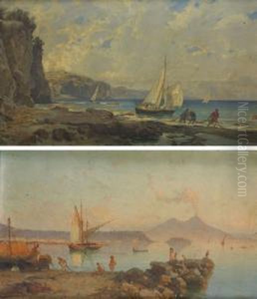 Marine Di Napoli Con Il
Vesuvio E Pescatori Oil Painting by Franz Theodor Aerni