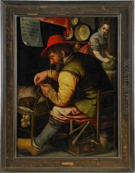 Interior Med Handarbetande Man Och Kvinna Oil Painting by Pieter Aertsen