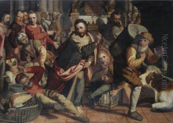 Christ Driving The Money-changers From The Temple Oil Painting by Pieter Aertsen