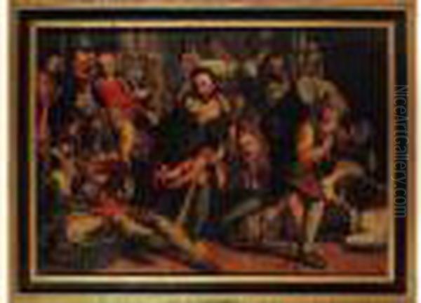 Jesus Chassant Les Marchands Du Temple Oil Painting by Pieter Aertsen