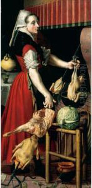 A Kitchen Maid In An Interior Oil Painting by Pieter Aertsen