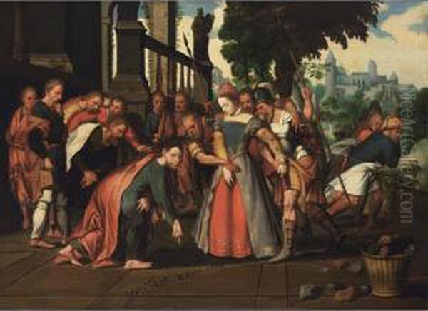 Christ And The Woman Taken In Adultery Oil Painting by Pieter Aertsen