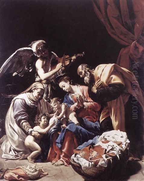 Holy Family with St Elizabeth, the Young St John the Baptist and an Angel c. 1609 Oil Painting by Orazio Borgianni