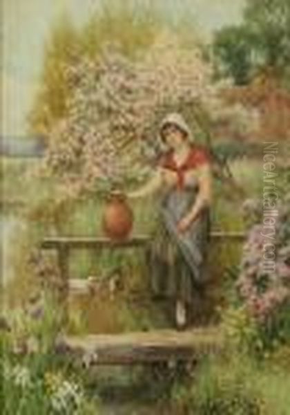 Young Girl In A Springcountryside Oil Painting by William Affleck