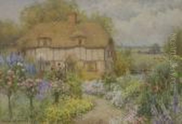 Cottage And Flower Garden 12 X17in Oil Painting by William Affleck