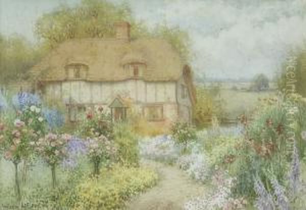 Cottage And Flower Garden 12 X 17in Oil Painting by William Affleck