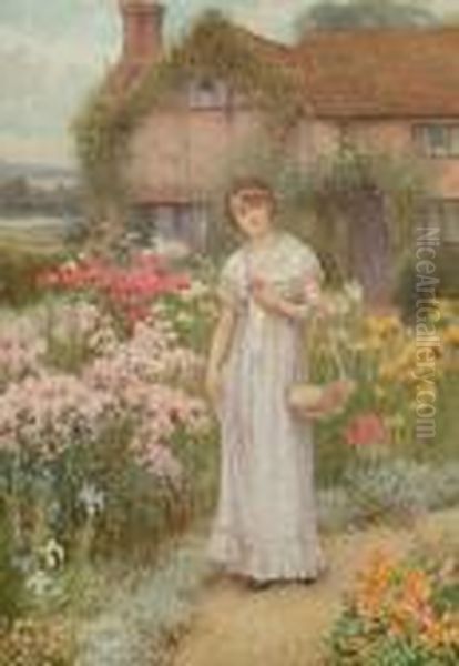 'the Old Manse Garden'; 'at The Cottage Door' Oil Painting by William Affleck