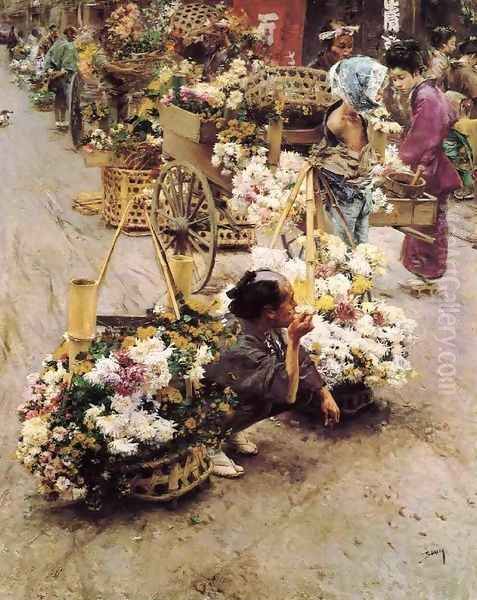 The Flower Market, Tokyo Oil Painting by Robert Frederick Blum