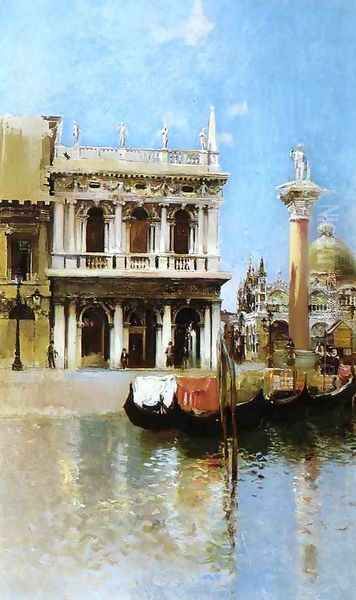 The Libreria, Venice Oil Painting by Robert Frederick Blum