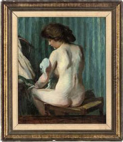 A Nude At Her Toilet Oil Painting by Jean-Charles Cazin