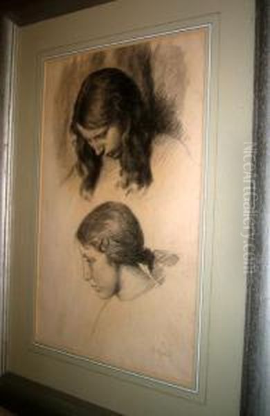 Two Bust Portraits, Of Two Girls Oil Painting by Jean-Charles Cazin