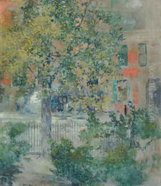 View from the Artist's Window Grove Street ca 1900 Oil Painting by Robert Frederick Blum