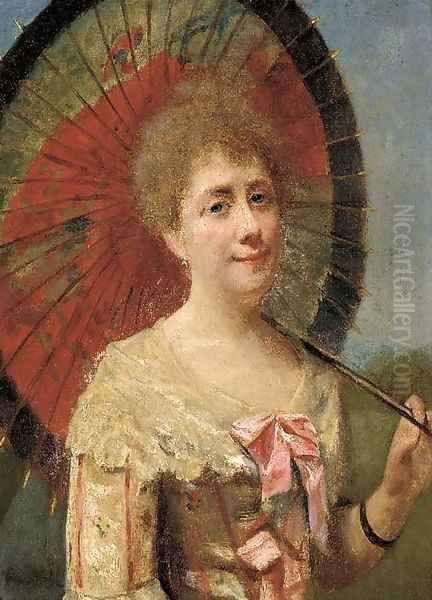 A lady with a parasol Oil Painting by Robert Frederick Blum