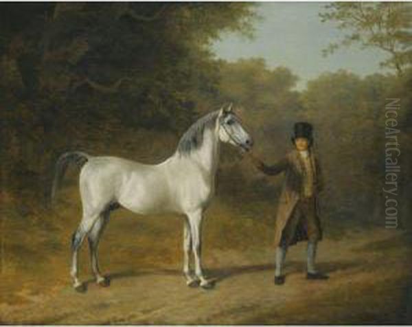 Wellesley Arabian Held By A Groom Oil Painting by Jacques Laurent Agasse