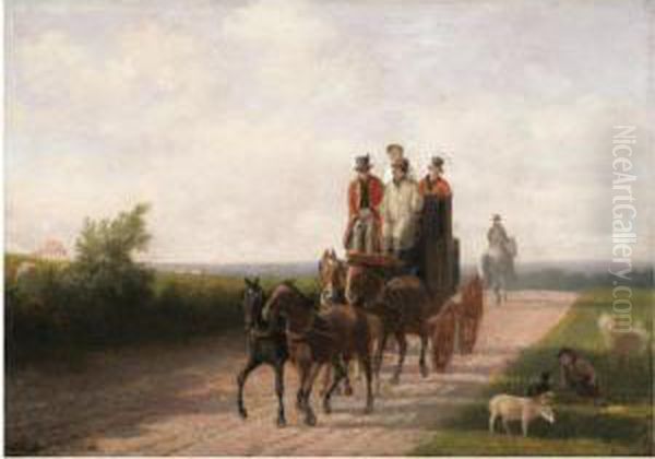 A Mail Coach On A Road Oil Painting by Jacques Laurent Agasse