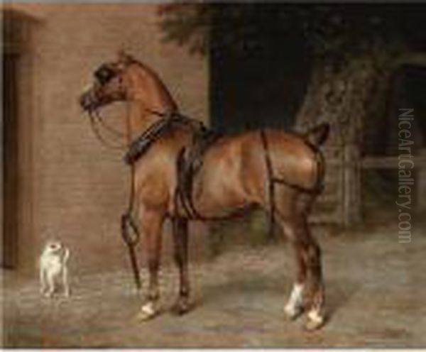 A Liver Chestnut Carriage Horse Oil Painting by Jacques Laurent Agasse