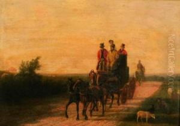 Attributed To Jacques-laurent Agasse The Passing Coach Oil Painting by Jacques Laurent Agasse