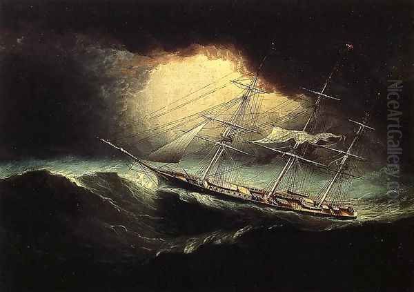 Ship In A Storm Oil Painting by James E. Buttersworth