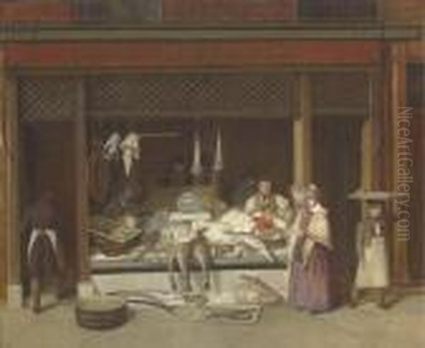 A Fishmonger's Shop Oil Painting by Jacques Laurent Agasse