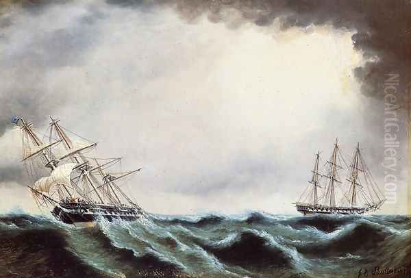 Two Clipper Ships Oil Painting by James E. Buttersworth