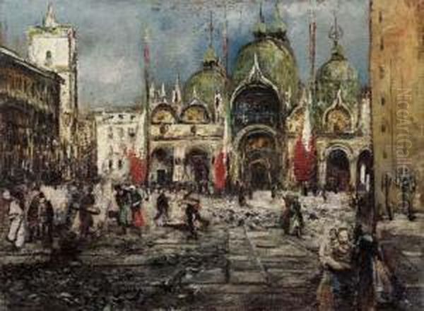 Venezia, Piazza San Marco Oil Painting by Ermenegildo Agazzi