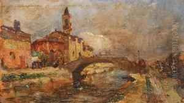 Paesaggio Concanale E Chiesa Oil Painting by Ermenegildo Agazzi