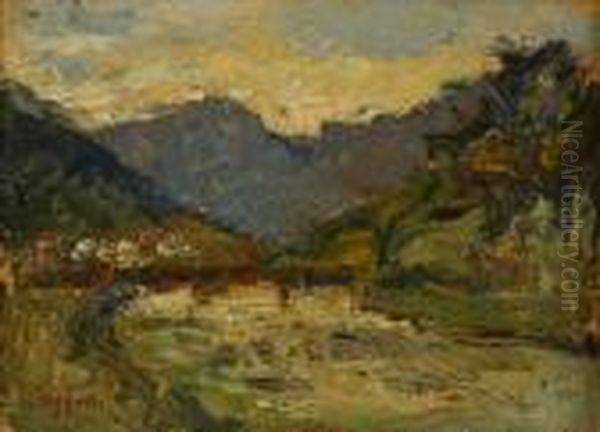 Paesaggio Con Ponte Oil Painting by Ermenegildo Agazzi