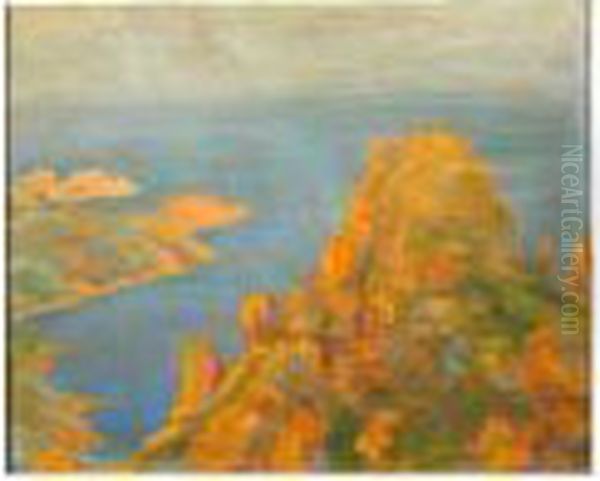 Paesaggio Marino E Sul Retro Paesaggio Campestre Oil Painting by Ermenegildo Agazzi