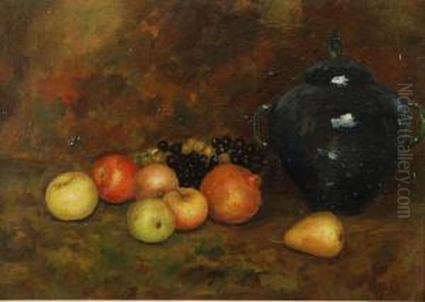 Frutta E Vaso Oil Painting by Rinaldo Agazzi