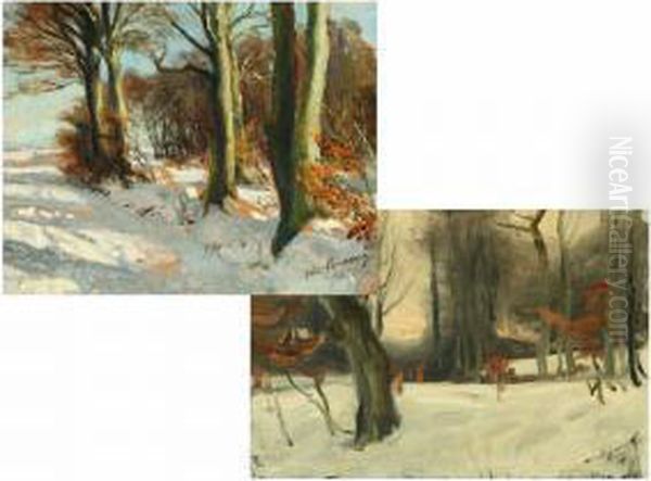 Winter Landscapes Oil Painting by Hans Agersnap