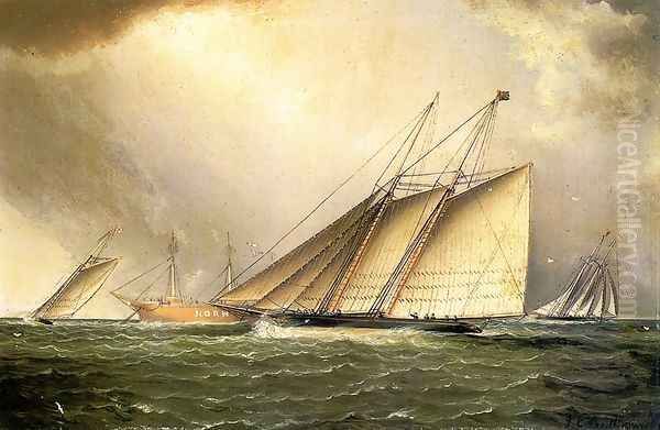 Yachts Rounding the Nore Light Ship in the English Channel Oil Painting by James E. Buttersworth