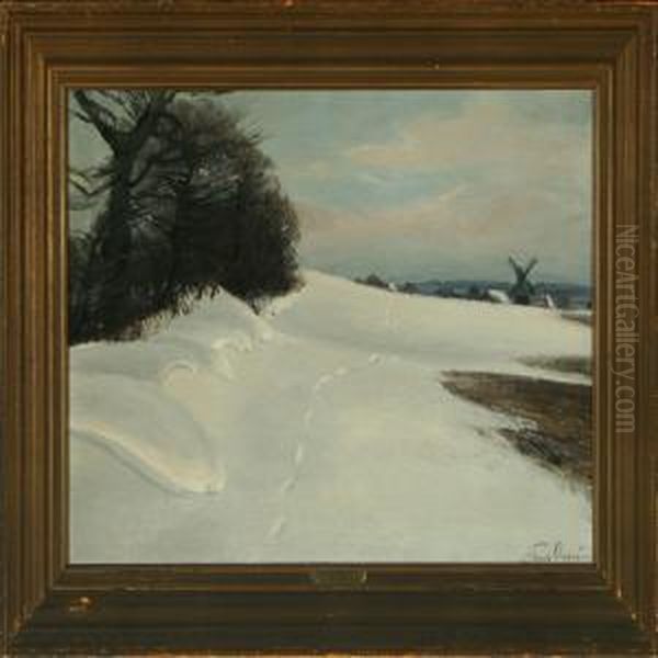 Wintry Scene Oil Painting by Hans Agersnap