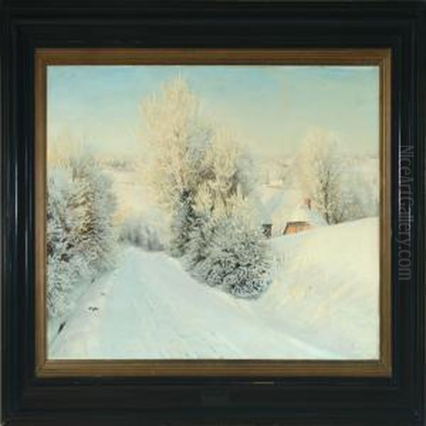 A Wintry Morning Oil Painting by Hans Agersnap