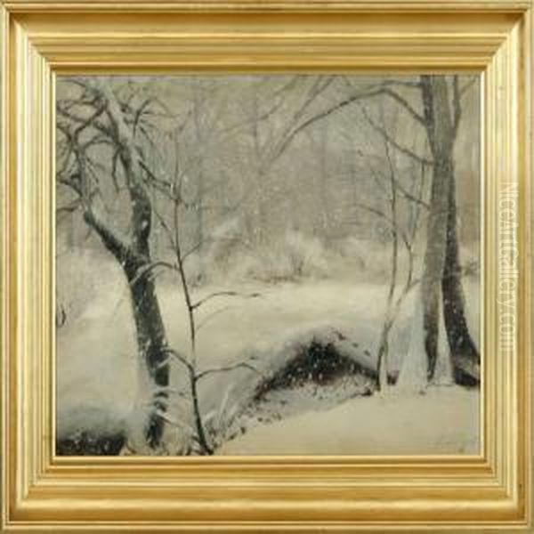 Wintry Scene Oil Painting by Hans Agersnap