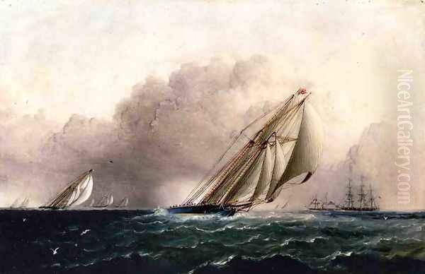 N.Y.Y.C. Schooner Yacht Estelle Running Home Oil Painting by James E. Buttersworth