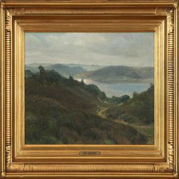 View Ower A Hilly Scnery With A Lake Oil Painting by Hans Agersnap