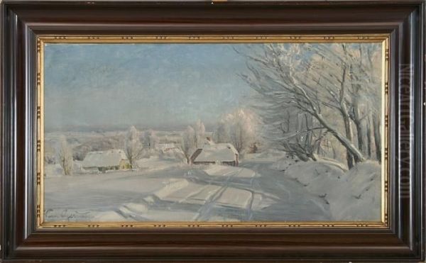 A Winter Landscape Oil Painting by Hans Agersnap