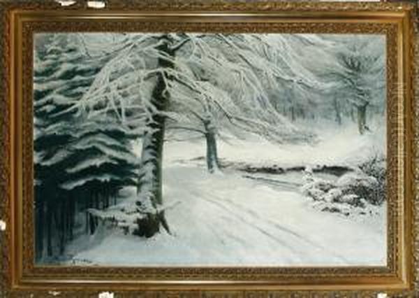 A Danish Winter Landscape Oil Painting by Hans Agersnap