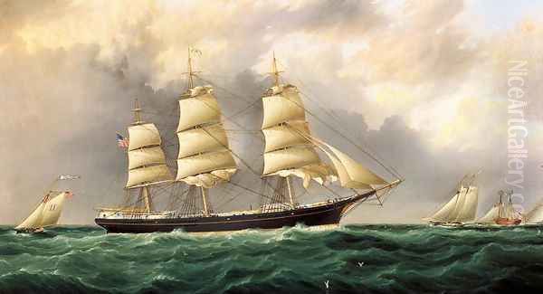 A Ship's Portrait near Sandy Hook Oil Painting by James E. Buttersworth