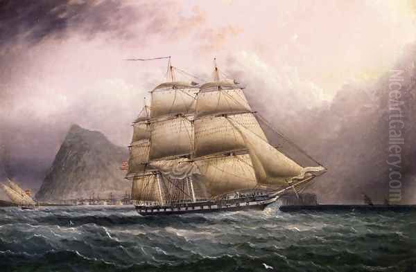 American Frigate off Gilbraltar Oil Painting by James E. Buttersworth