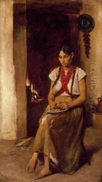 Girl In Front Of A Stove Oil Painting by Gyula Julius Agghazy /