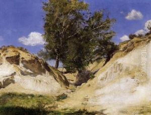 Lonely Poplar Oil Painting by Gyula Julius Agghazy /