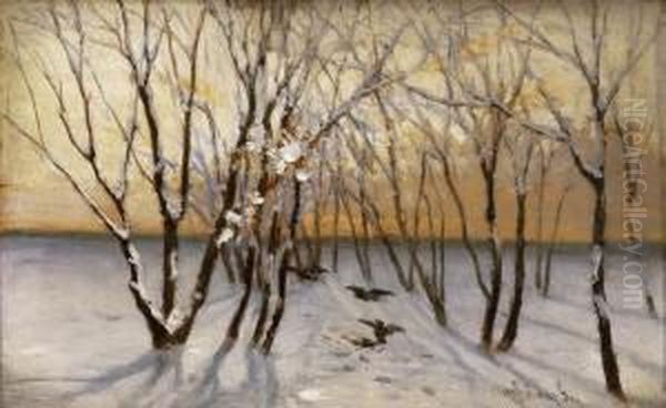 Winter Landscape Oil Painting by Gyula Julius Agghazy /