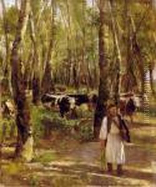 Lights In The Grove Oil Painting by Gyula Julius Agghazy /