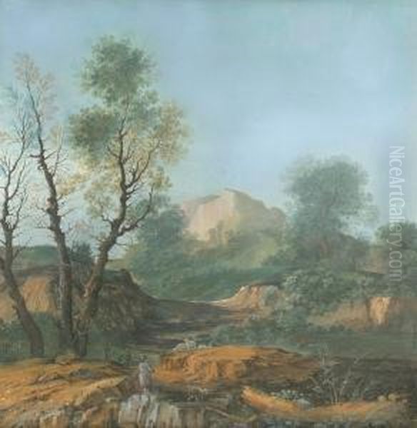 Idyllic Landscape Oil Painting by Agostino Aglio