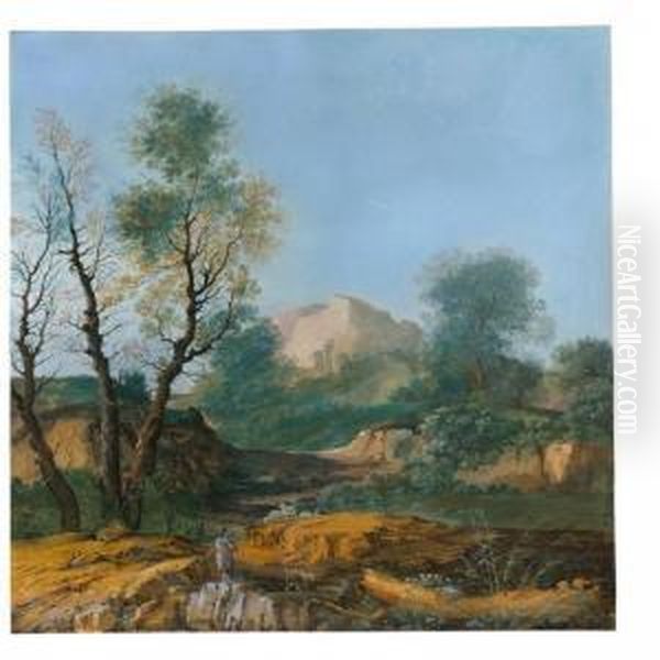 A Wooded Landscape With A Shepherd Playing The Flute To His Flock Oil Painting by Agostino Aglio