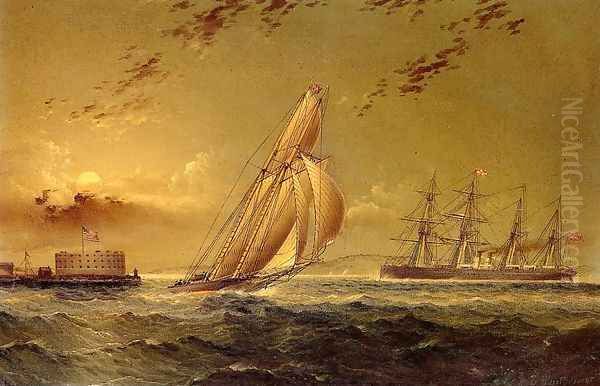 English Steamer off Staten Island Oil Painting by James E. Buttersworth