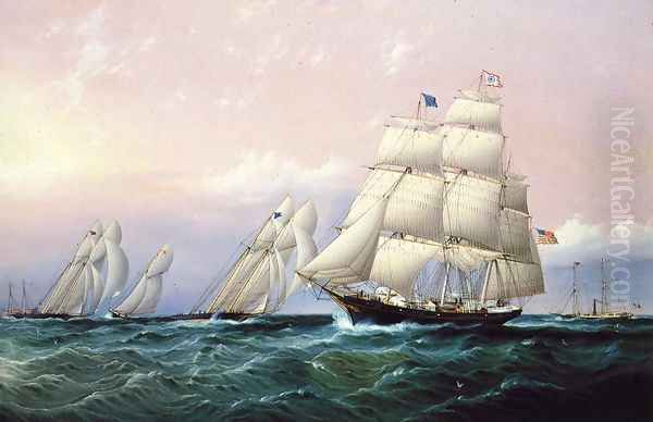 Racing off Sandy Hook Oil Painting by James E. Buttersworth