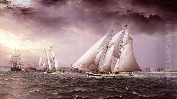 Schooner Race in New York Harbor Oil Painting by James E. Buttersworth